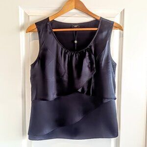 Talbots Petites Black Tiered Front Silk Charmeuse Sleeveless Top NWT